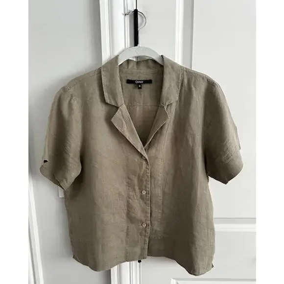 Quince 100% European Linen Short Sleeve Shirt Size: Small Color: Khaki - Picture 1 of 8